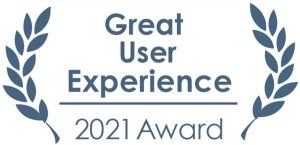 great user experience 2021 award written on white background